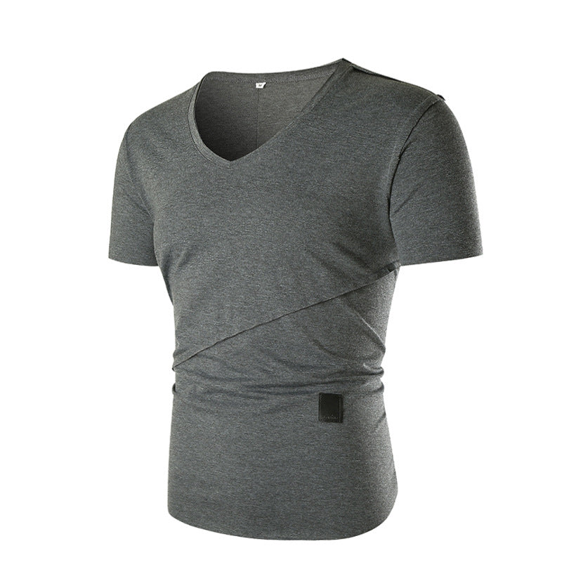 Herr V-hals T-shirt med asymmetrisk skärning och elastisk midja Mirla-Eva Jonsson
