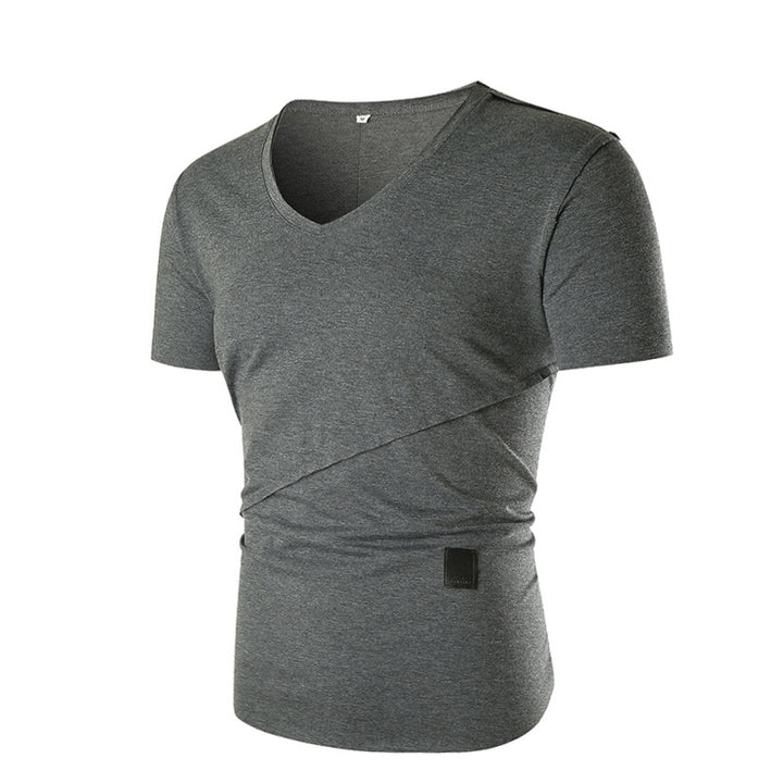 Herr V-hals T-shirt med asymmetrisk skärning och elastisk midja Mirla-Eva Jonsson