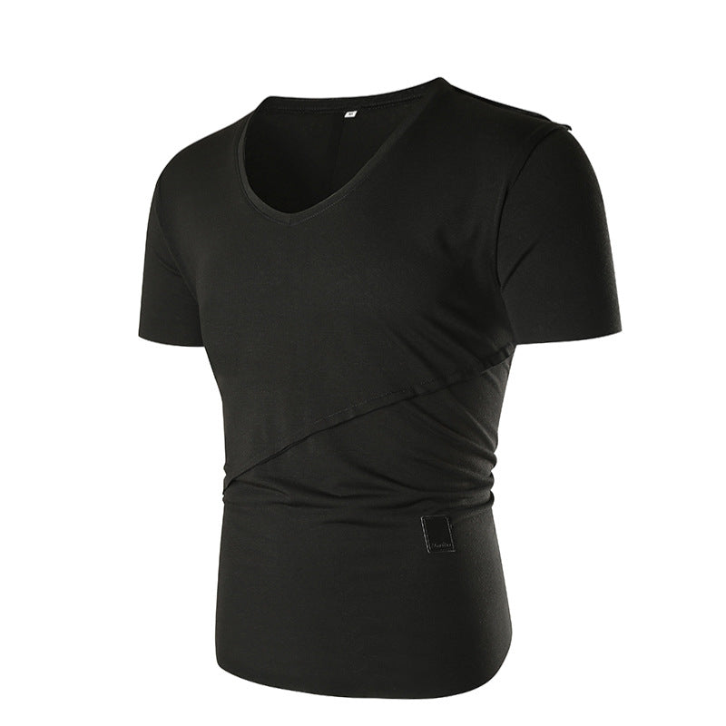 Herr V-hals T-shirt med asymmetrisk skärning och elastisk midja Mirla-Eva Jonsson
