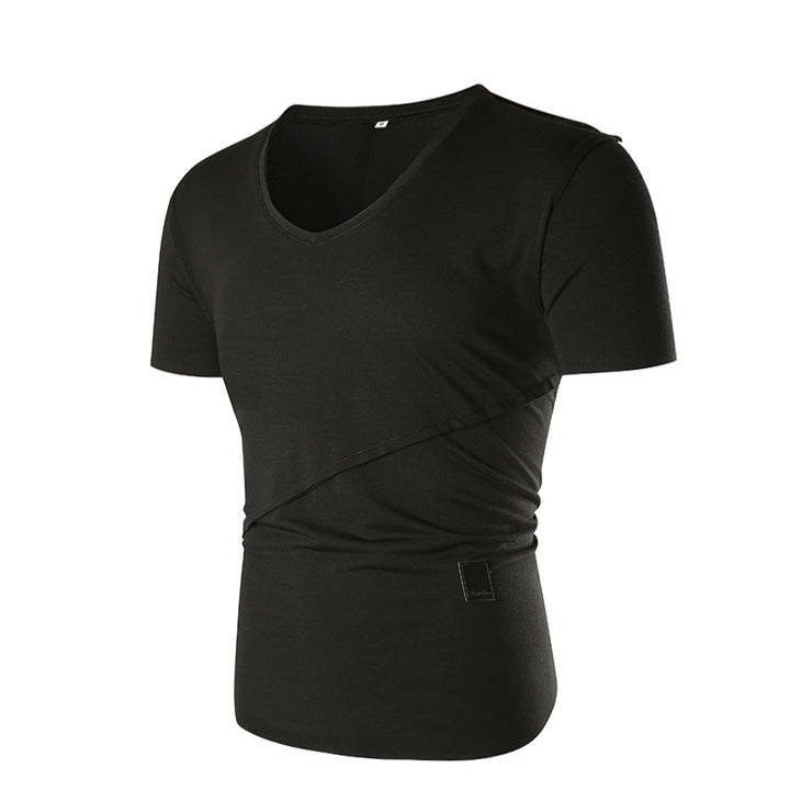 Herr V-hals T-shirt med asymmetrisk skärning och elastisk midja Mirla-Eva Jonsson