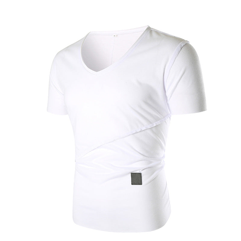 Herr V-hals T-shirt med asymmetrisk skärning och elastisk midja Mirla-Eva Jonsson