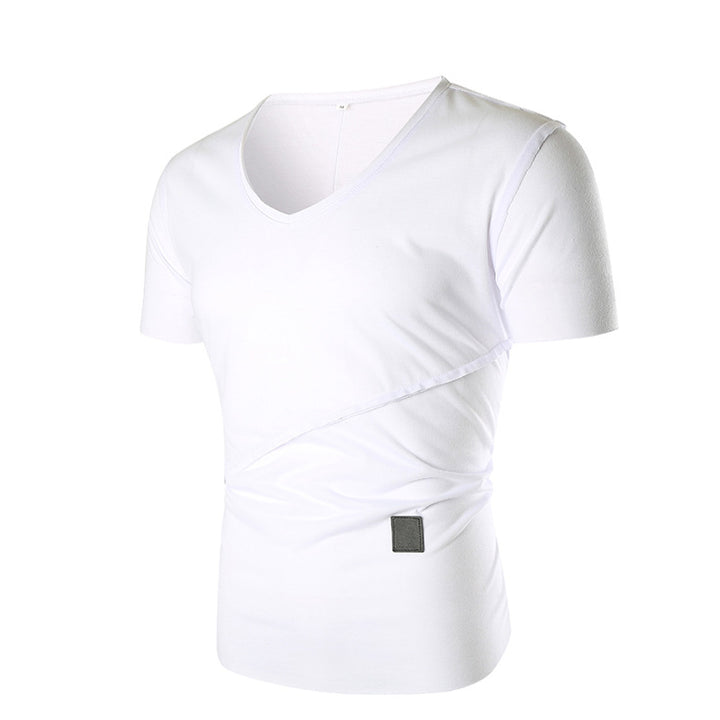 Herr V-hals T-shirt med asymmetrisk skärning och elastisk midja Mirla-Eva Jonsson