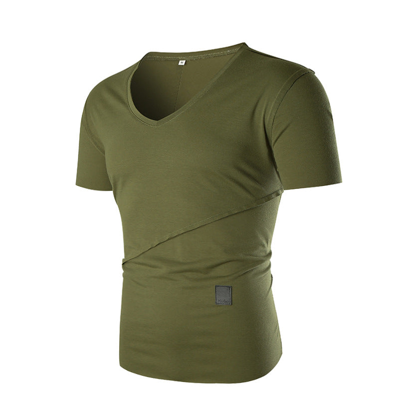 Herr V-hals T-shirt med asymmetrisk skärning och elastisk midja Mirla-Eva Jonsson