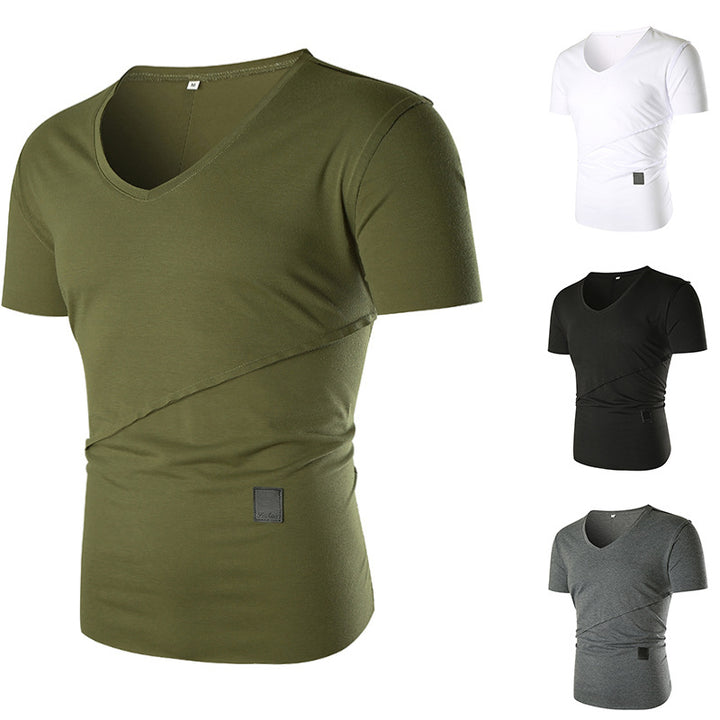 Herr V-hals T-shirt med asymmetrisk skärning och elastisk midja Mirla-Eva Jonsson