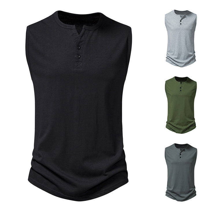 Herr ärmlös Henley-shirt med modern knapdesign Mirla-Eva Jonsson