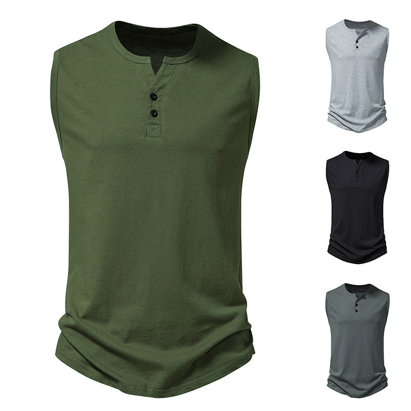 Herr ärmlös Henley-shirt med modern knapdesign Mirla-Eva Jonsson