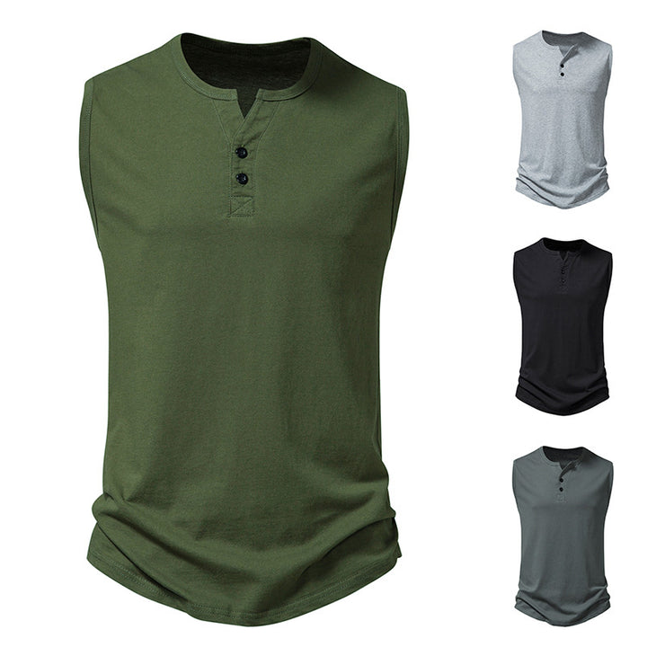 Herr ärmlös Henley-shirt med modern knapdesign Mirla-Eva Jonsson