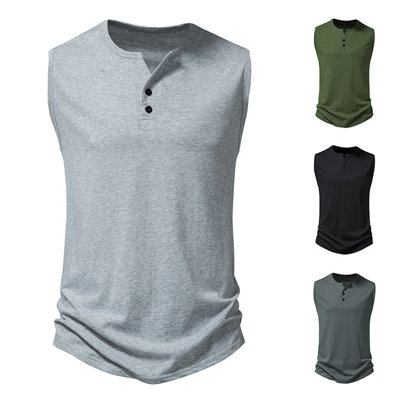 Herr ärmlös Henley-shirt med modern knapdesign Mirla-Eva Jonsson