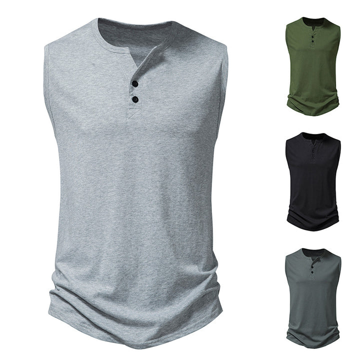 Herr ärmlös Henley-shirt med modern knapdesign Mirla-Eva Jonsson
