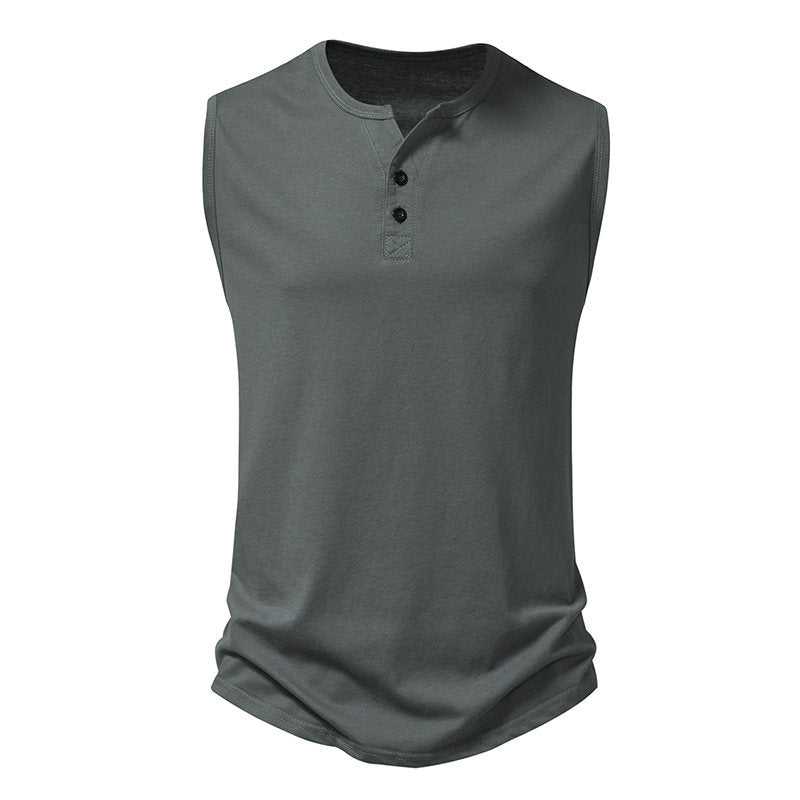Herr ärmlös Henley-shirt med modern knapdesign Mirla-Eva Jonsson