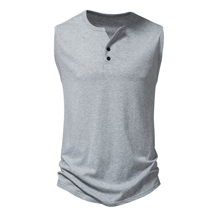 Herr ärmlös Henley-shirt med modern knapdesign Mirla-Eva Jonsson