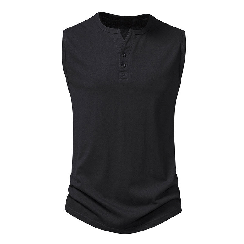 Herr ärmlös Henley-shirt med modern knapdesign Mirla-Eva Jonsson