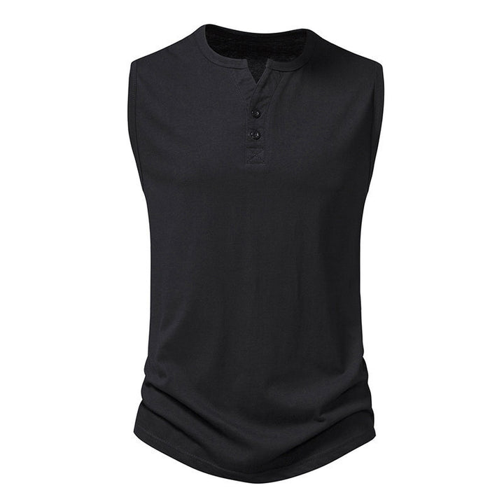 Herr ärmlös Henley-shirt med modern knapdesign Mirla-Eva Jonsson