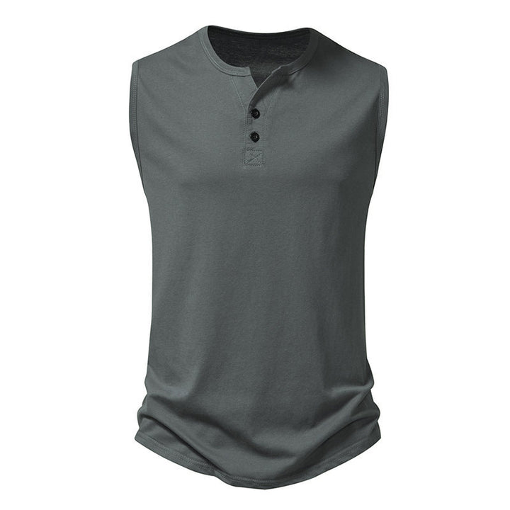 Herr ärmlös Henley-shirt med modern knapdesign Mirla-Eva Jonsson
