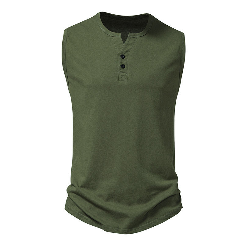 Herr ärmlös Henley-shirt med modern knapdesign Mirla-Eva Jonsson