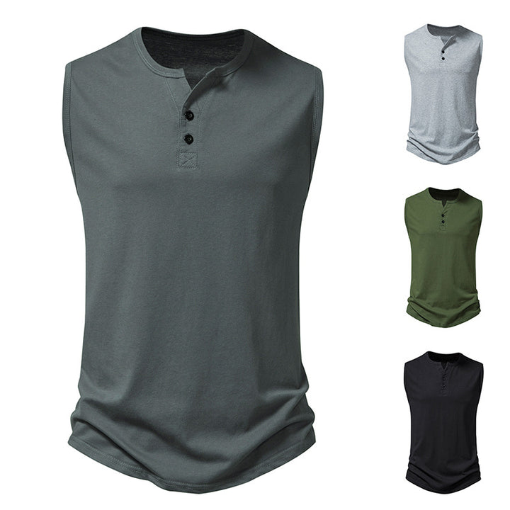 Herr ärmlös Henley-shirt med modern knapdesign Mirla-Eva Jonsson