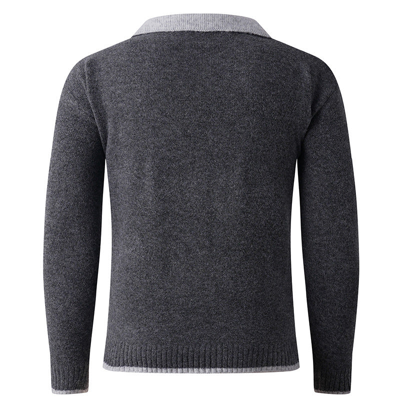 Herr elegant V-pullover med glidande skjortkrage och högkvalitativ textur Mirla-Eva Jonsson