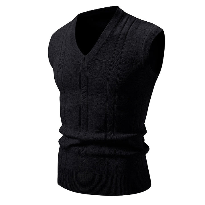 Herr elegant ärmlös pullover med V-ringning och strukturerat mönster Eva Jonsson-Eva Jonsson