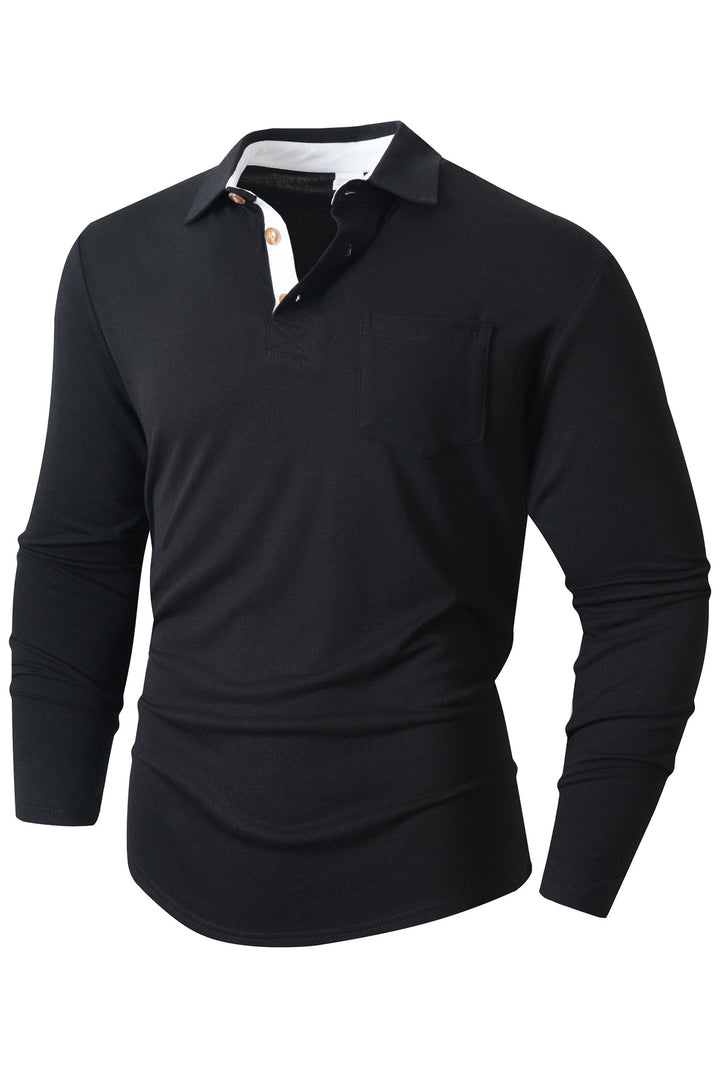 Herr elegant långärmad poloshirt med modern krage och lätt stretch Mirla-Eva Jonsson