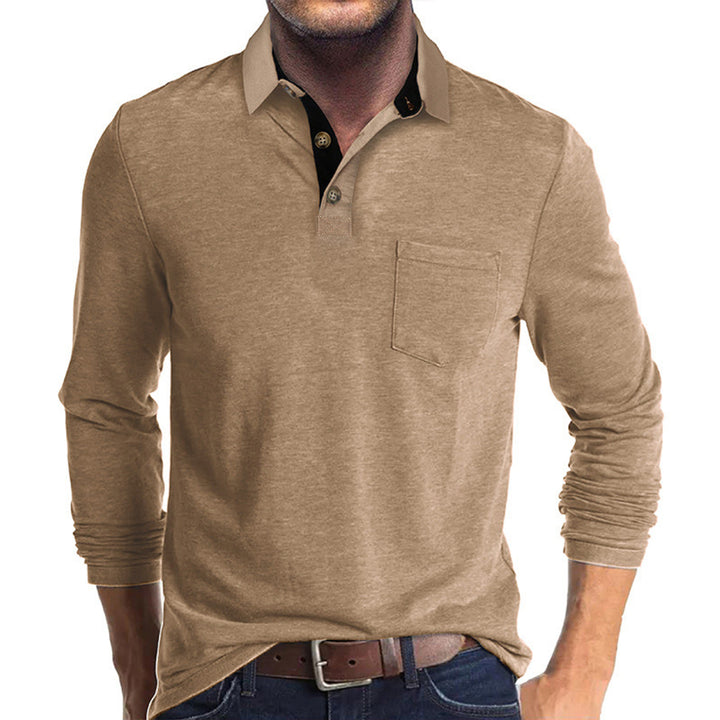 Herr elegant långärmad poloshirt med modern krage och lätt stretch Mirla-Eva Jonsson
