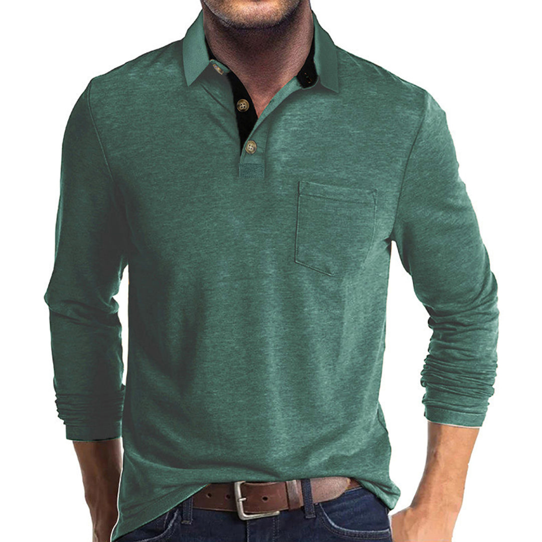 Herr elegant långärmad poloshirt med modern krage och lätt stretch Mirla-Eva Jonsson