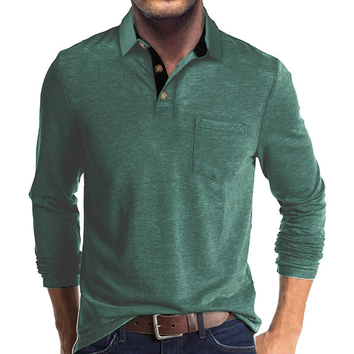 Herr elegant långärmad poloshirt med modern krage och lätt stretch Mirla-Eva Jonsson