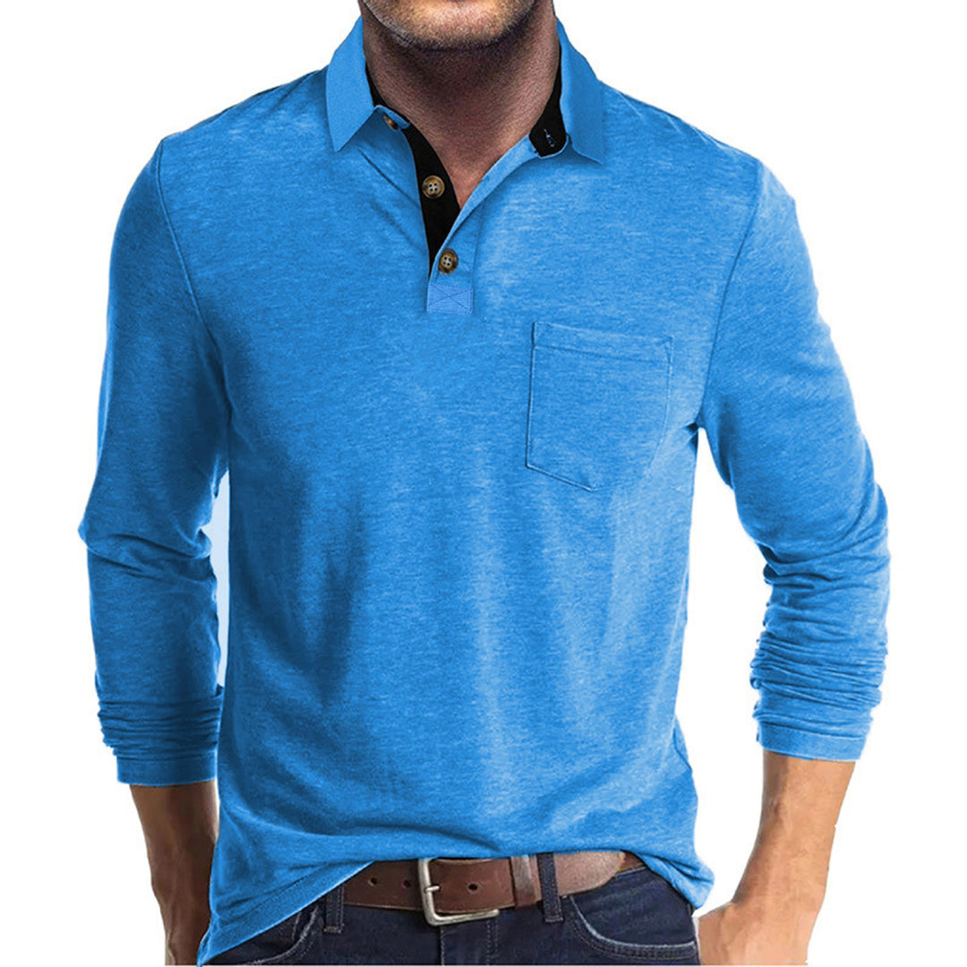 Herr elegant långärmad poloshirt med modern krage och lätt stretch Mirla-Eva Jonsson
