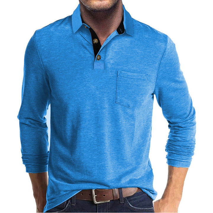 Herr elegant långärmad poloshirt med modern krage och lätt stretch Mirla-Eva Jonsson