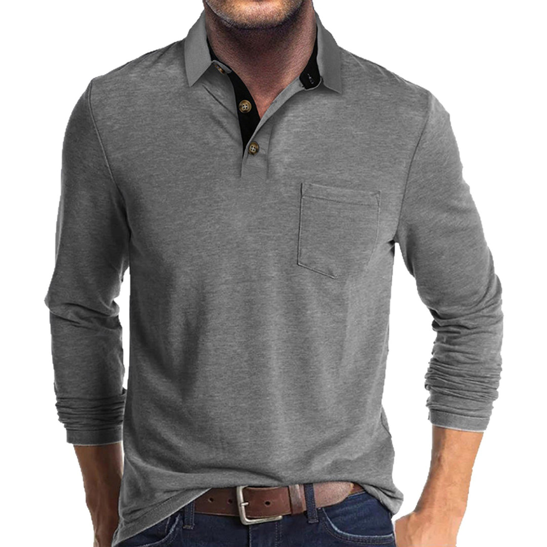 Herr elegant långärmad poloshirt med modern krage och lätt stretch Mirla-Eva Jonsson