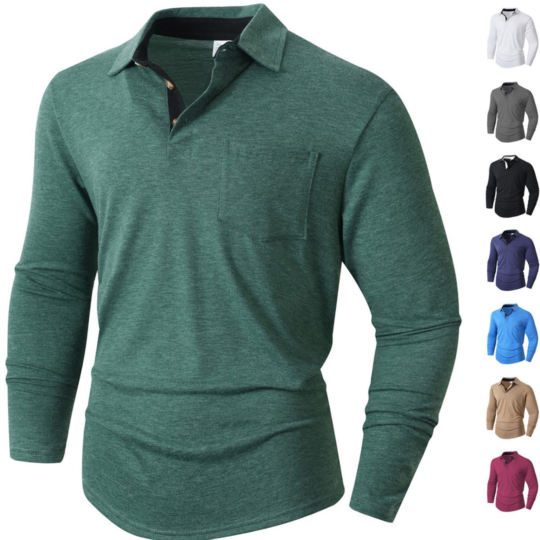 Herr elegant långärmad poloshirt med modern krage och lätt stretch Mirla-Eva Jonsson