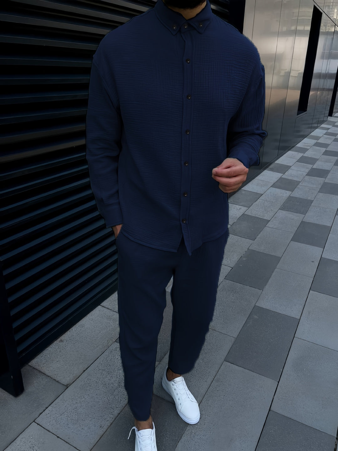 Herr elegant långärmad skjorta med strukturerad design Mirla-Eva Jonsson