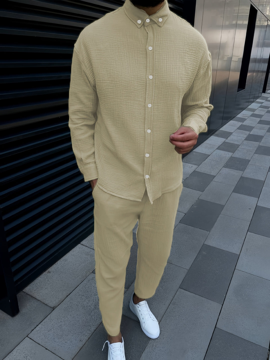 Herr elegant långärmad skjorta med strukturerad design Mirla-Eva Jonsson
