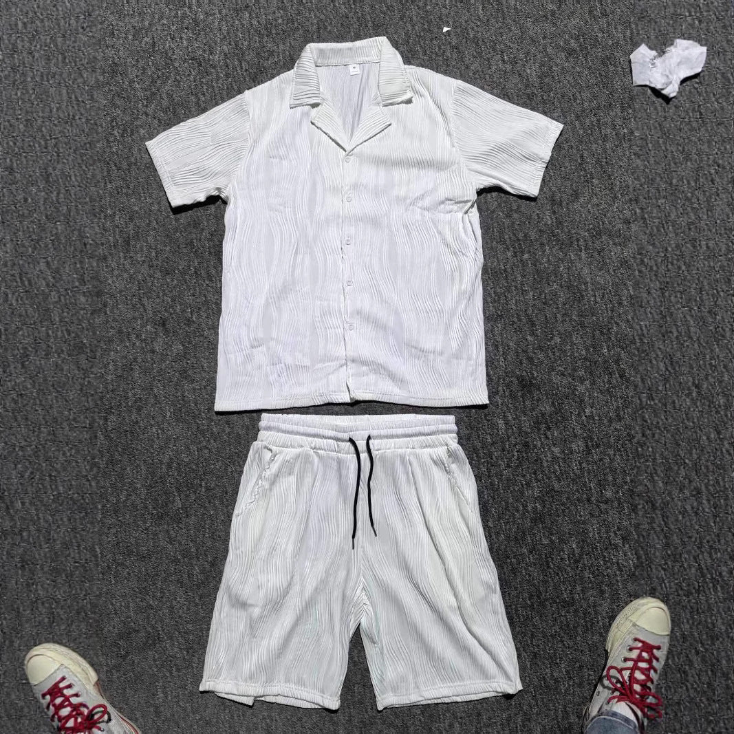 Herr elegant skjorte- och shorts-set med strukturerad design Mirla-Eva Jonsson