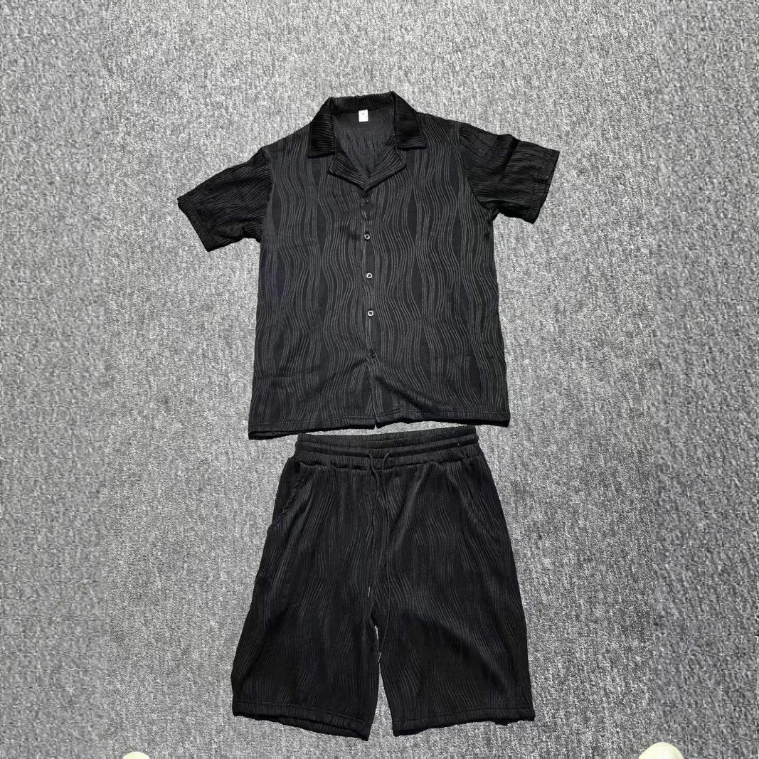 Herr elegant skjorte- och shorts-set med strukturerad design Mirla-Eva Jonsson