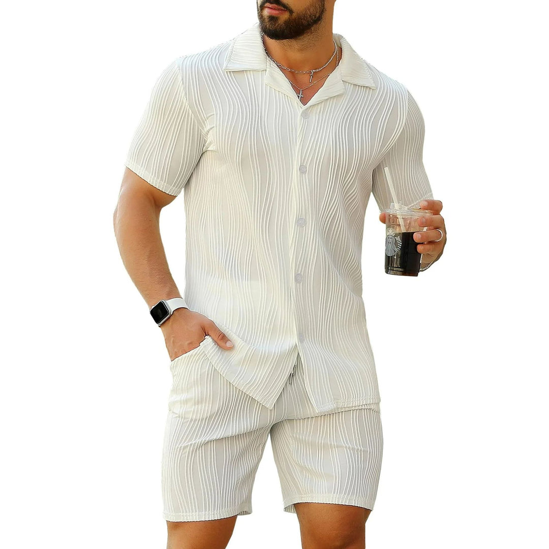 Herr elegant skjorte- och shorts-set med strukturerad design Mirla-Eva Jonsson