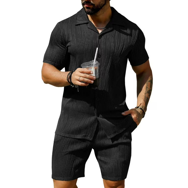 Herr elegant skjorte- och shorts-set med strukturerad design Mirla-Eva Jonsson