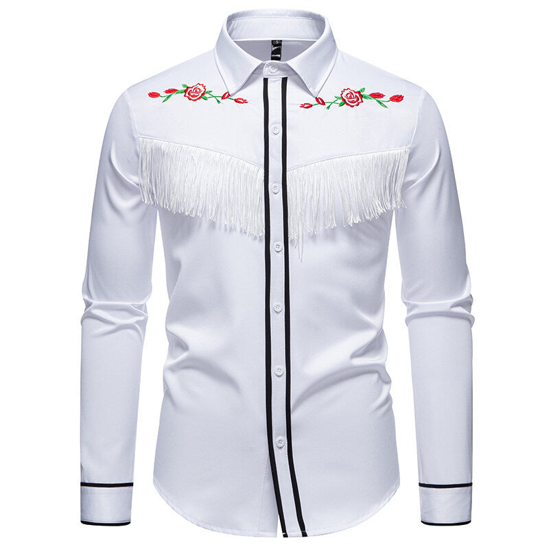 Herr elegant västernblus med fransar och broderade motiv Mirla-Eva Jonsson