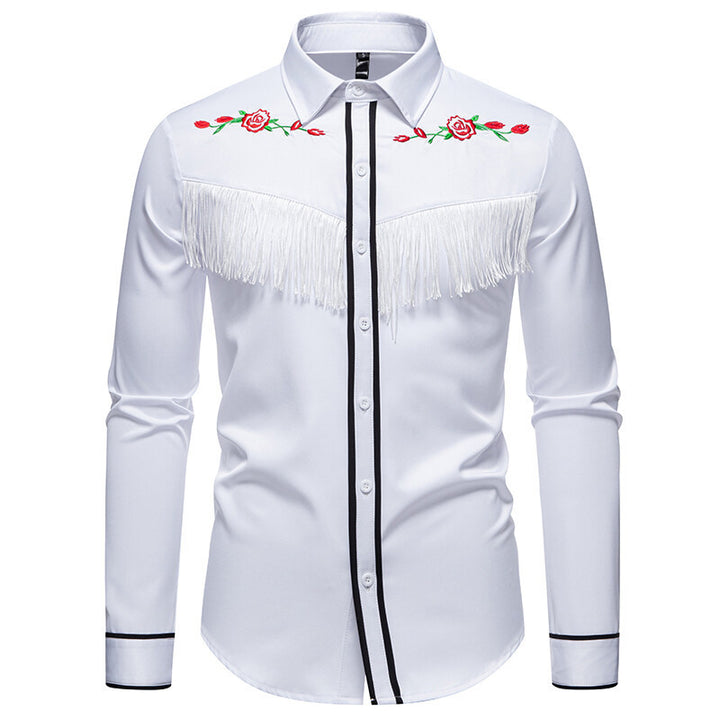 Herr elegant västernblus med fransar och broderade motiv Mirla-Eva Jonsson