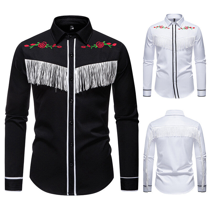 Herr elegant västernblus med fransar och broderade motiv Mirla-Eva Jonsson