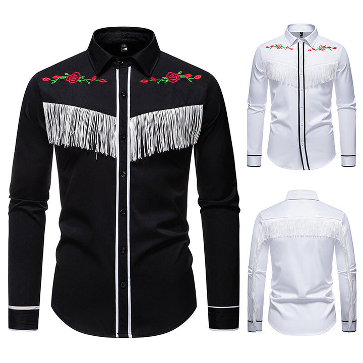Herr elegant västernblus med fransar och broderade motiv Mirla-Eva Jonsson