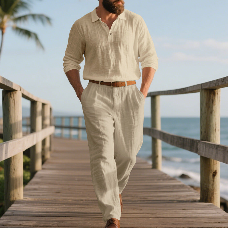 Herr elegante fritids-jumpsuit med praktiska fickor och stiligt Henley-utsnitt Eva Jonsson-Eva Jonsson