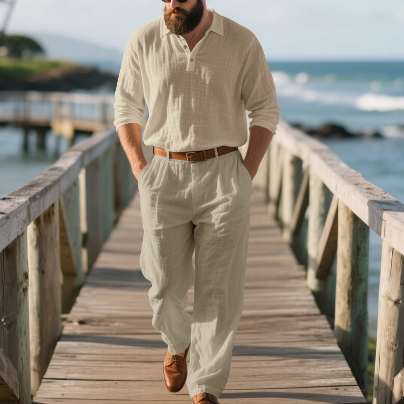 Herr elegante fritids-jumpsuit med praktiska fickor och stiligt Henley-utsnitt Eva Jonsson-Eva Jonsson