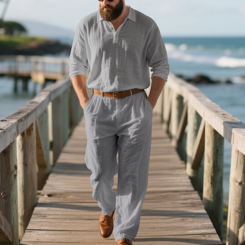 Herr elegante fritids-jumpsuit med praktiska fickor och stiligt Henley-utsnitt Eva Jonsson-Eva Jonsson