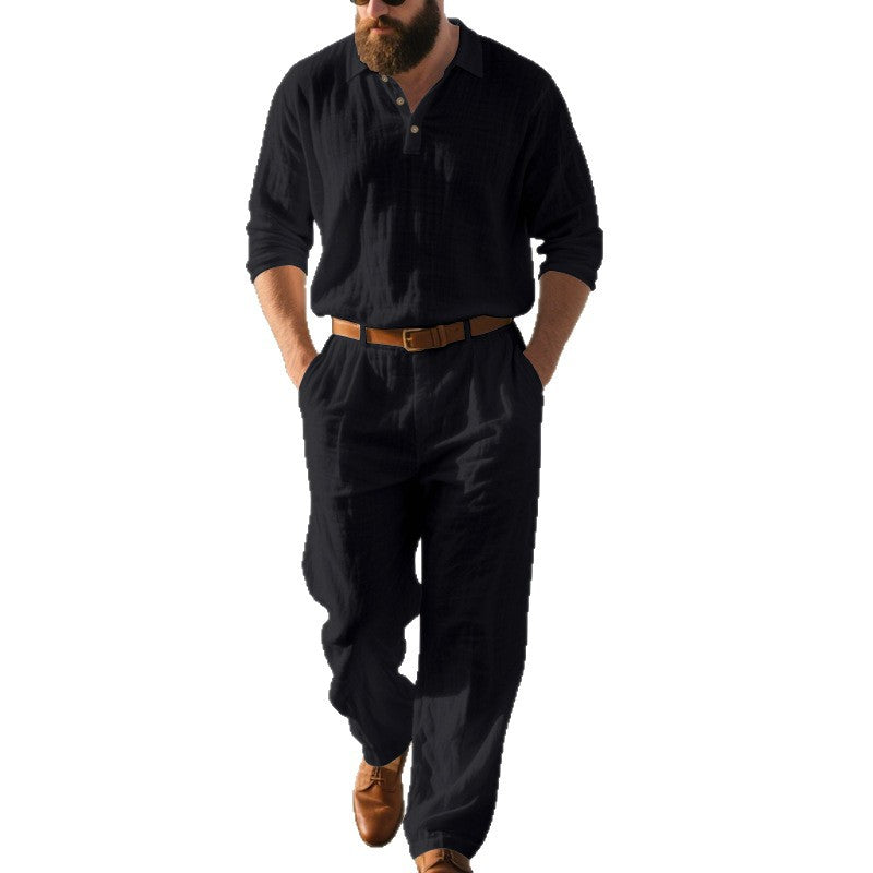 Herr elegante fritids-jumpsuit med praktiska fickor och stiligt Henley-utsnitt Eva Jonsson-Eva Jonsson