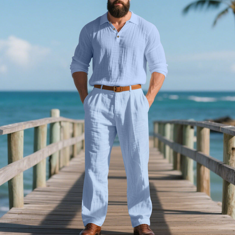 Herr elegante fritids-jumpsuit med praktiska fickor och stiligt Henley-utsnitt Eva Jonsson-Eva Jonsson