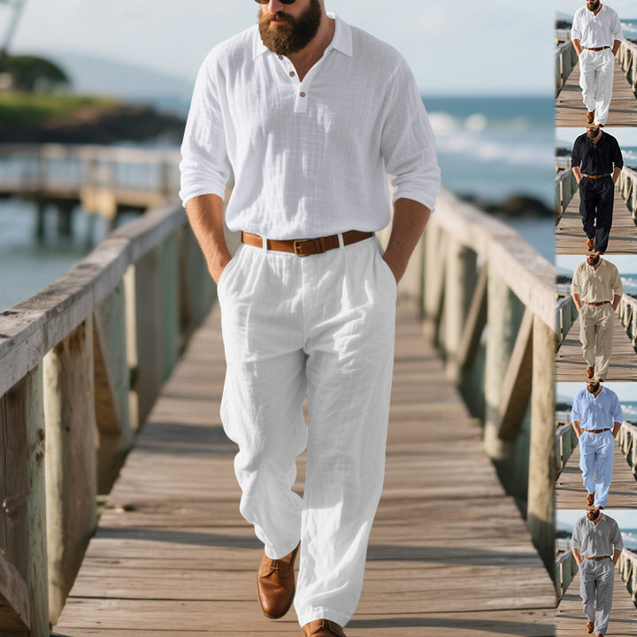 Herr elegante fritids-jumpsuit med praktiska fickor och stiligt Henley-utsnitt Eva Jonsson-Eva Jonsson