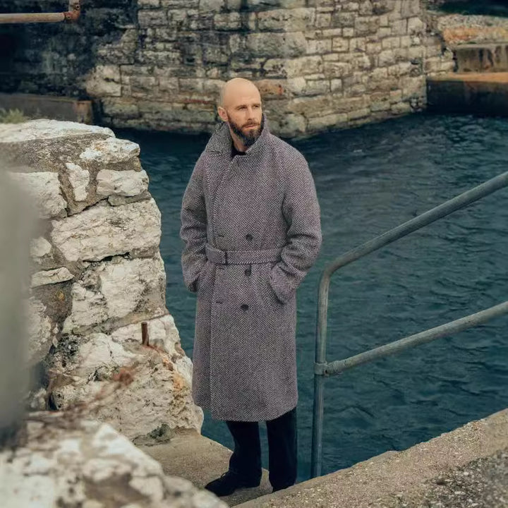 Herr elegante ullkappa med fiskbensmönster Eva Jonsson-Eva Jonsson