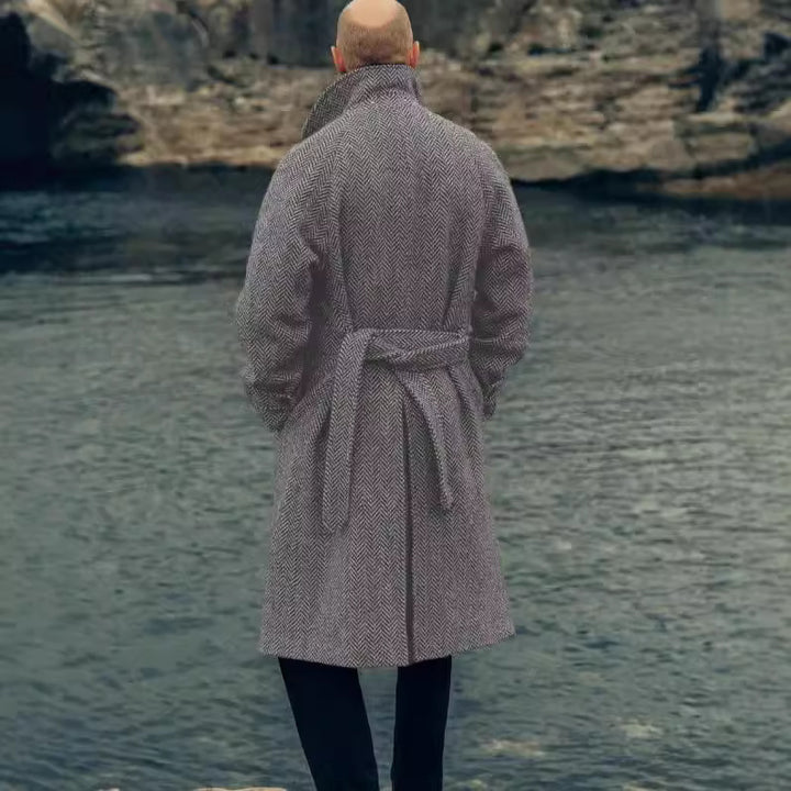 Herr elegante ullkappa med fiskbensmönster Eva Jonsson-Eva Jonsson