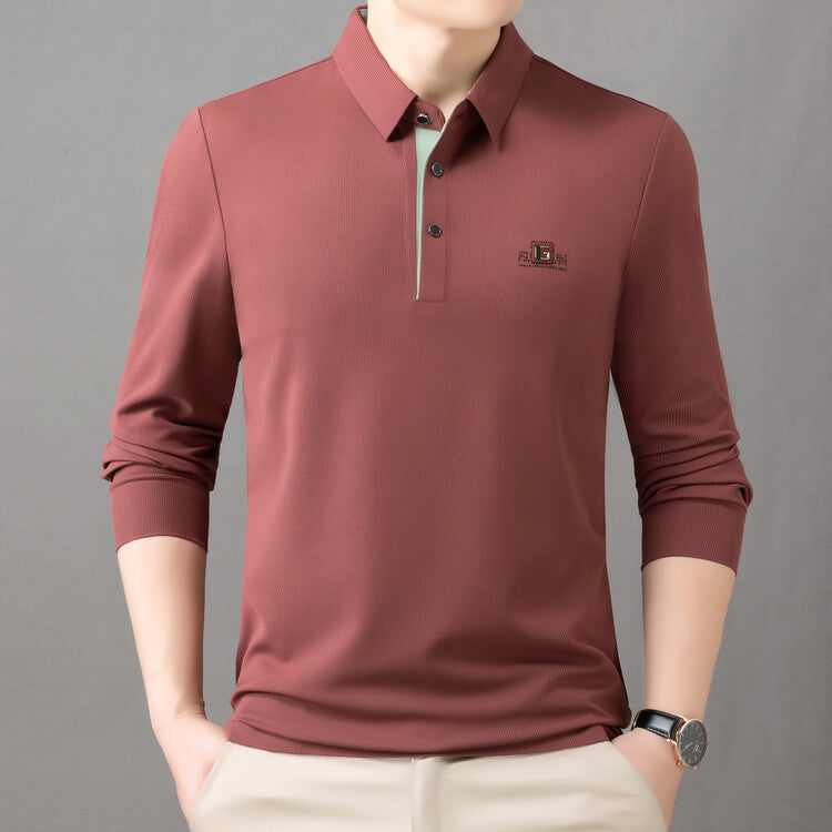 Herr högkvalitativ långärmad poloshirt med fuktreglerande material och elegant krage Mirla-Eva Jonsson