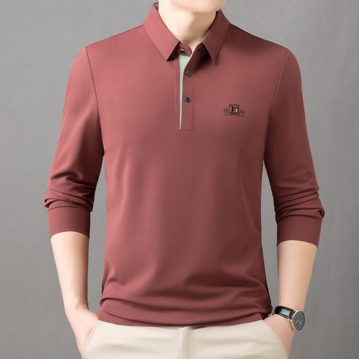 Herr högkvalitativ långärmad poloshirt med fuktreglerande material och elegant krage Mirla-Eva Jonsson